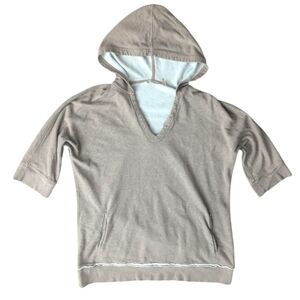 Women's Soft Surroundings Oversized V-neck Hoodie 3/4 Sleeve Sweater Size Large